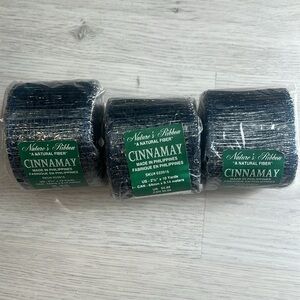 Wide mesh natural fiber metallic midnight blue ribbon